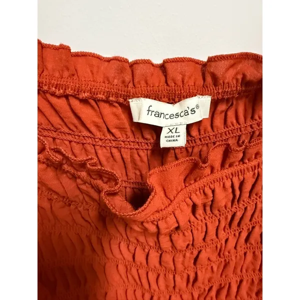Francesca's Rust Orange Smocked Wide Leg Jumpsuit Long Sleeve Square Neck XL NWT - Image 4