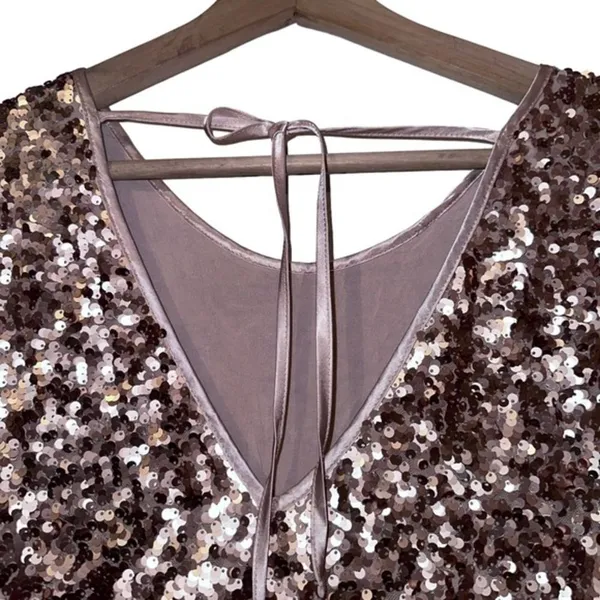 Abercrombie and Fitch Top S Rose Gold Sequins Tie Open Back Boxy‎ - Image 6