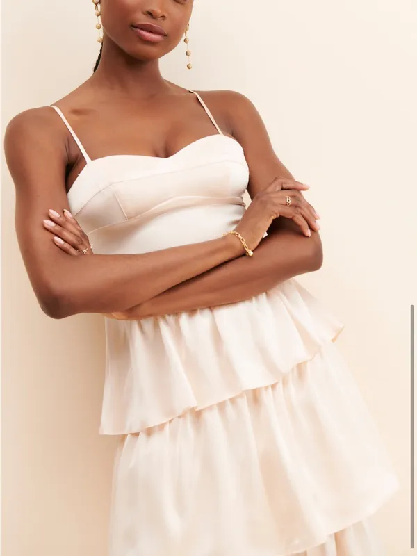 Amanda Uprichard Rosalia Tiered silk dress light pink blush medium - Image 2