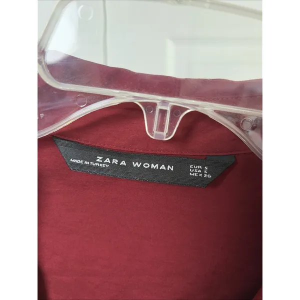 Zara Woman Oversized Tunic Blouse Womens Size XL Burgundy Red Lyocell V-Neck Top - Image 3
