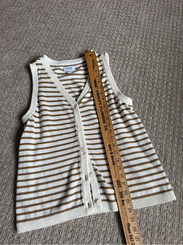 Cotton Striped Button-Front Knit Vest in Cream and Tan size M - Image 2
