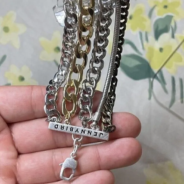 Jenny Bird Austin Cuff Mixed Metals Stacked 5 Chain Bracelet Brand New - Image 4