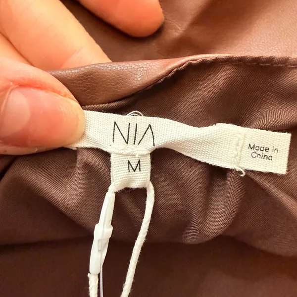 NIA Anthropologie Brown Faux Leather Draped Corset Top Square Medium NEW - Image 6