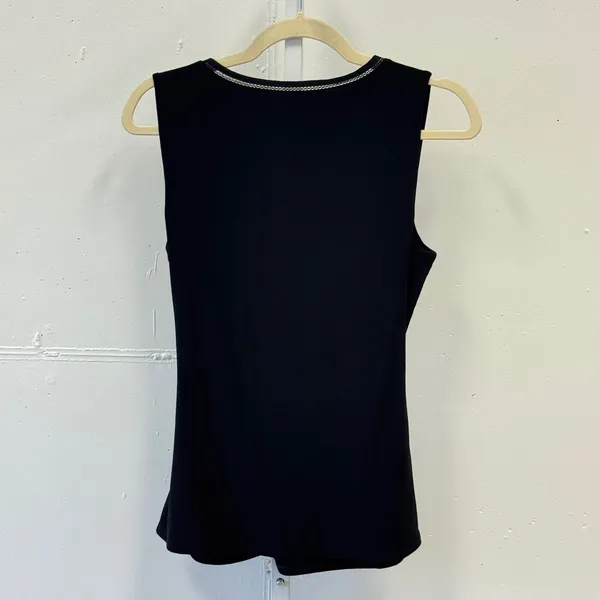 Y2K White House Black Market Black Faux Wrap Sleeveless Top Whimsical Med 2010s - Image 4