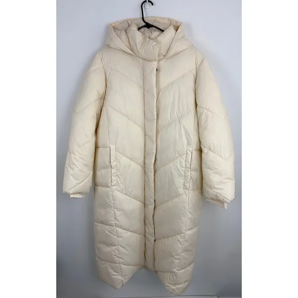 Banana Republic Factory Water Resistant Puffer Jacket Long Cream Parka Size XL - Image 2
