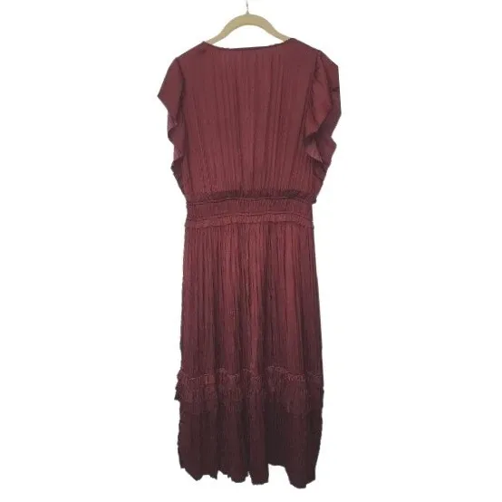 Ryan + Ryan Womens Smocked Midi Flutter‎ Dress Burgundy,M - Image 4