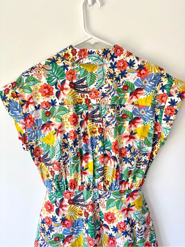 Karlie Mutli Floral Colorful Tropical Cotton Mini Dress Short Sleeve Faux Wrap - Image 7