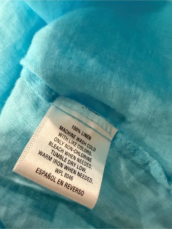 JM Collection Size 14 Aqua Blue Linen Button Down Collarless Beachy Tunic Top - Image 8