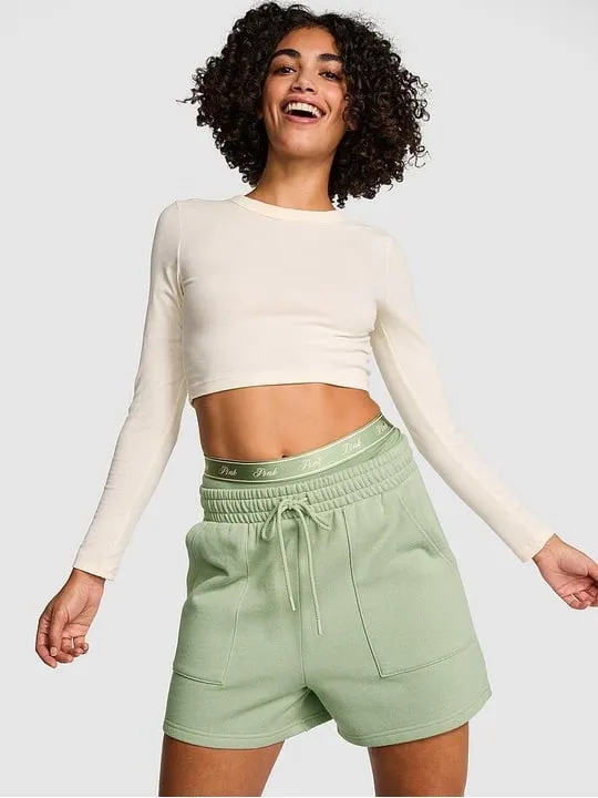 PINK Victoria's Secret Sage Green Logo Sweat Shorts Women size large - Image 3