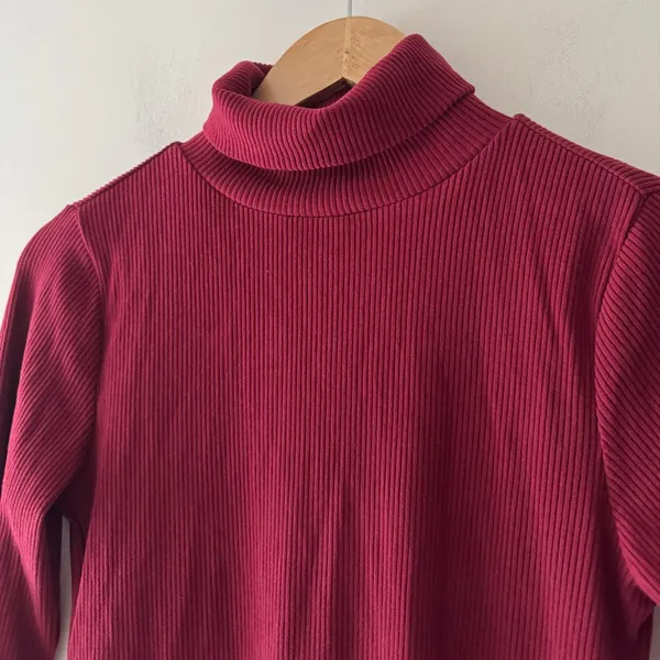 NEW!! Old Navy Burgundy Wine Red Ribbed Fitted Mock Neck Long Sleeve‎ Dress - Image 3