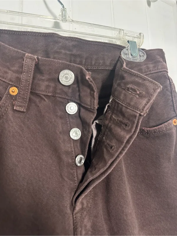 Levi’s 501 High-Rise Straight Leg Brown Denim Jeans with Frayed Hem - Image 4