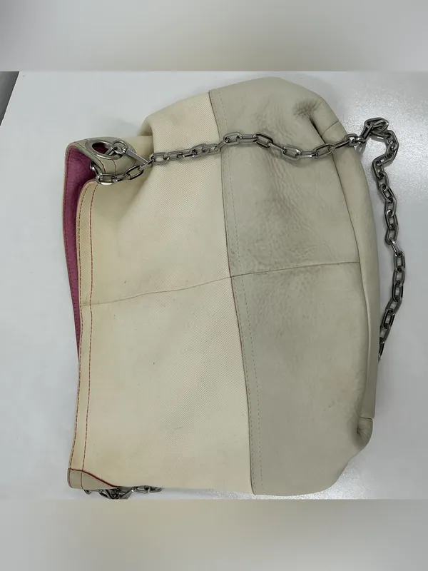Coach Cream and Light Gray Shoulder Bag with Chain Strap D19 - Image 3