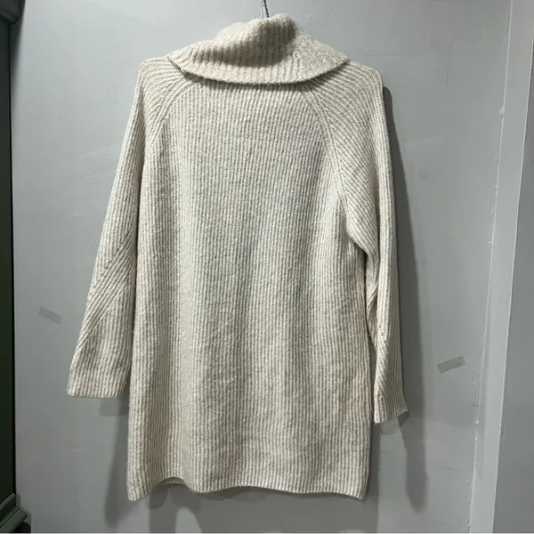 Topshop Women's Turtleneck Sweater Cream Tan Fuzzy Stripe Long Oversized Sz 0/2‎ - Image 7