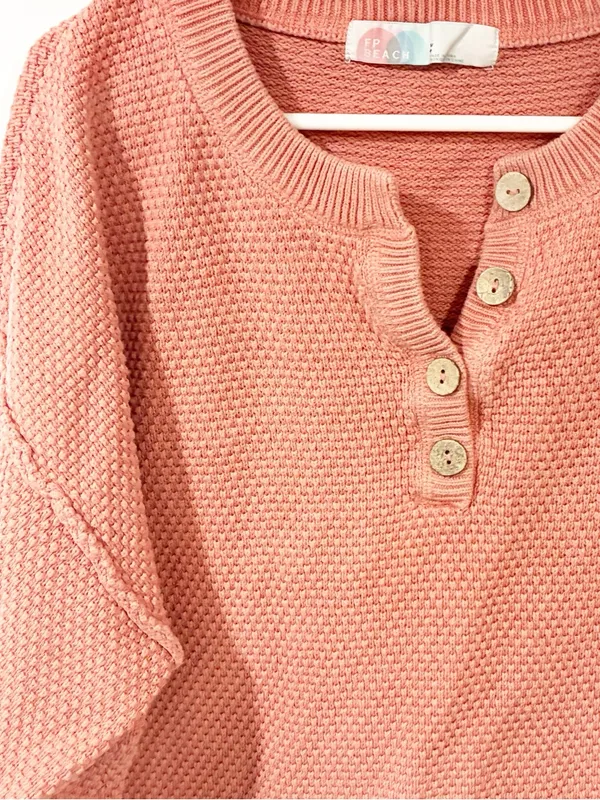 Free People Beach Rosie Pink Hailee Cotton Knit‎ Sweater Size Small - Image 2