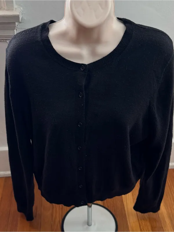 GAP Black wool blend Button-Up Long Sleeve Crew Cardigan, size XL minimalist - Image 6