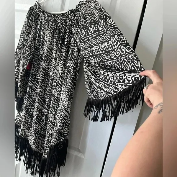 Cinco Ranch Womens Black/White Long Sleeve Tassel Dress Size Large - Image 10
