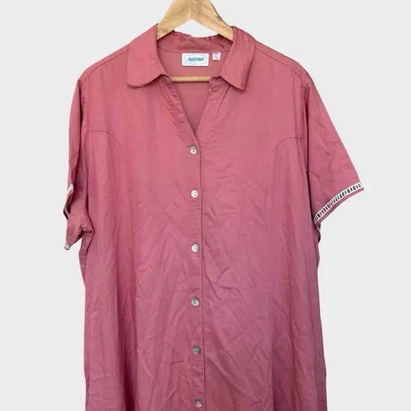 National Button Front Shirt House Dress Women's 2X Pink Short Sleeve Loungewear - Image 5