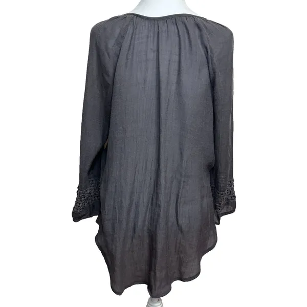 Maurices Crochet Tunic Top‎ Womens L Gray Boho Peasant Cottagecore Flowy Casual - Image 3