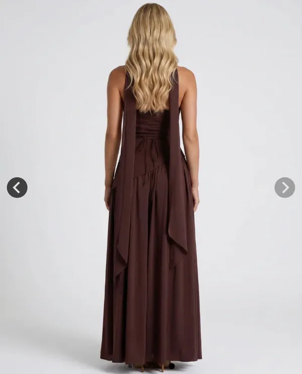 Genevieve Strapless Asymmetric Maxi Dress - Brown - Image 2