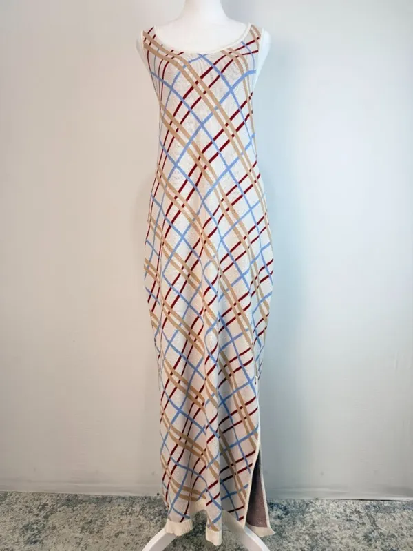 Maeve XL Knit Maxi Dress Plaid Sleeveless Side Slit Viscose‎ Blend Women - Image 10