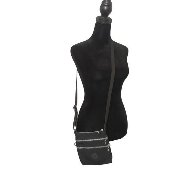 Kipling‎ Crossbody Bag Small Black Nylon Multi Zip Adjustable Strap Crinkled - Image 2