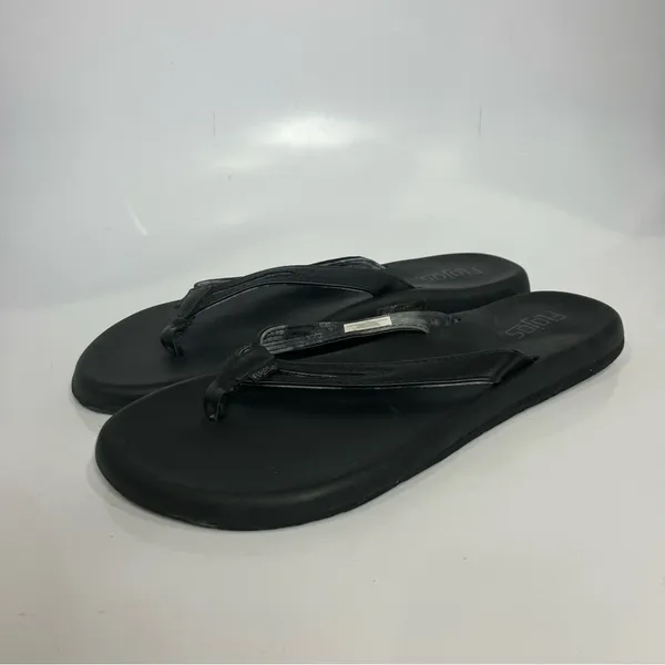 Flojos flip flop‎ sandals thongs black faux leather womens size 10 casual summer - Image 3