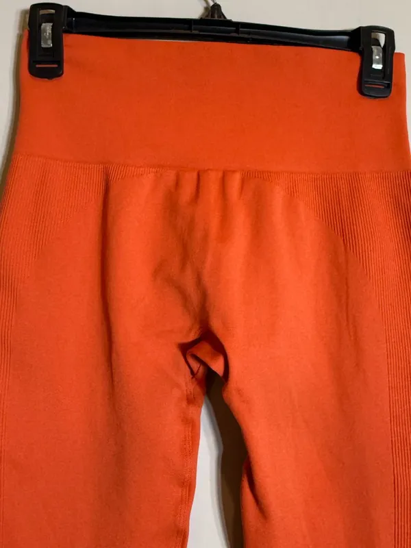 Set Active Sculptflex Seamless Leggings Women's Medium Orange Ribbed Workout Gym - Image 6
