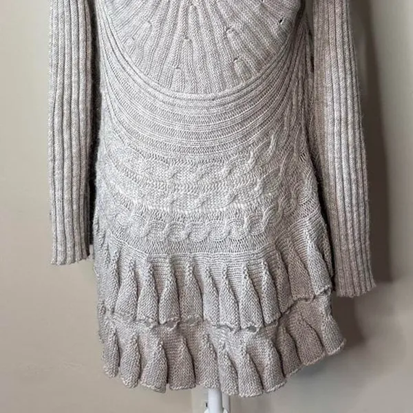 Wool Knit Ruffle Cardigan Gray Size M - Image 5