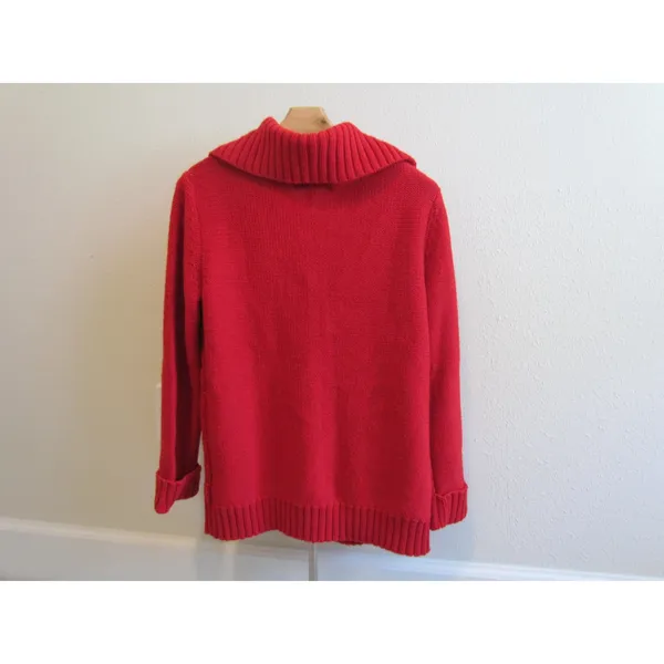 Jones New York‎ Sport Cardigan M Red Cable Knit Shawl Collar Snap Front Sweater - Image 2
