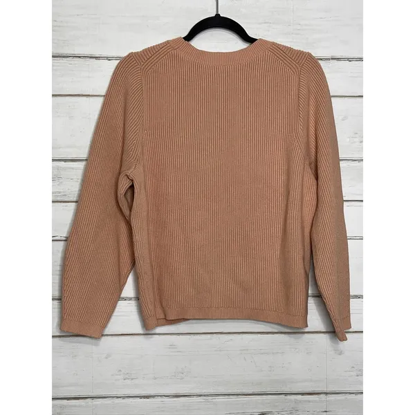 J.Crew Ribbed Knit Sweater Women's Medium Peach Long Sleeve Crew Neck Pullover - Image 5