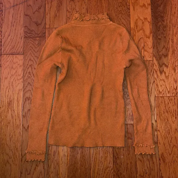 Coffee Brown Ruffled Turtleneck Sweater Orange - Image 3