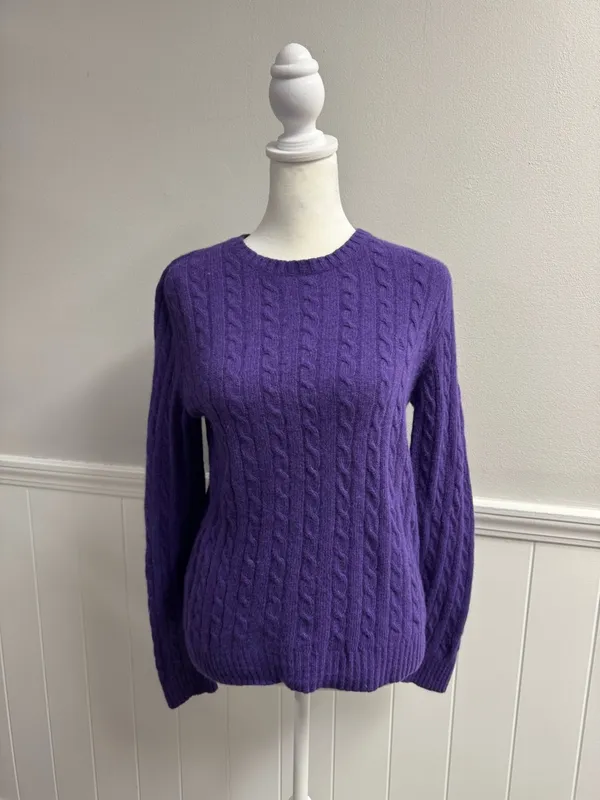 Lauren Ralph Lauren LRL Cable Knit Long Sleeve Pullover Sweater Purple Medium - Image 11