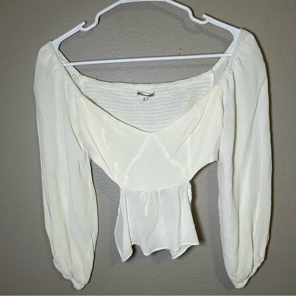 Reformation Laraine Ivory Off The Shoulder Cropped Blouse Women’s Size Medium 8 - Image 5