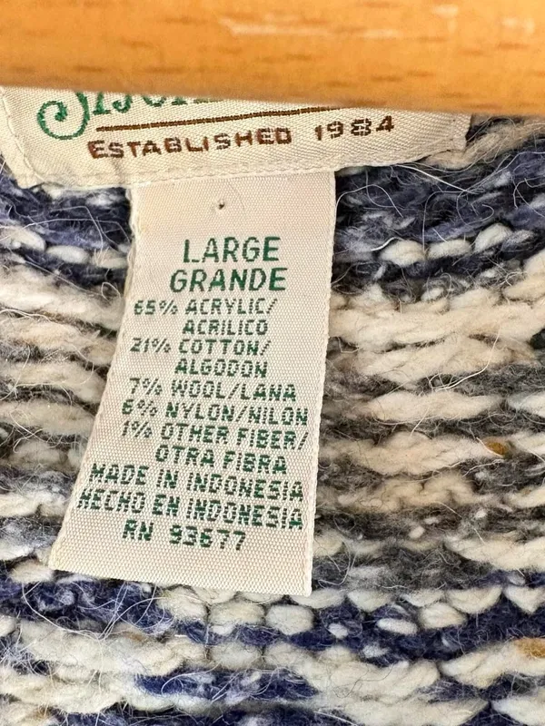 Vintage 90s St. John's Bay Blue White Fair Isle Wool Zip Sweater Vest L - Image 7