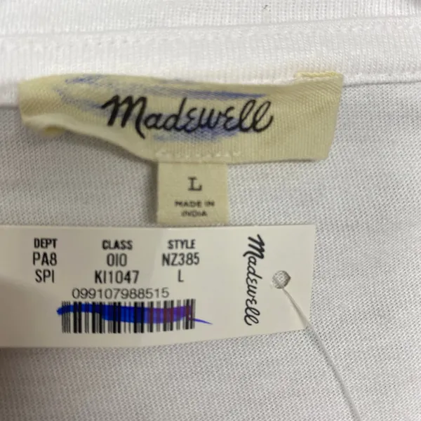 Madewell Top Womens Large Striped Drawstring Hem Cotton Tee Yellow White NZ385 - Image 3