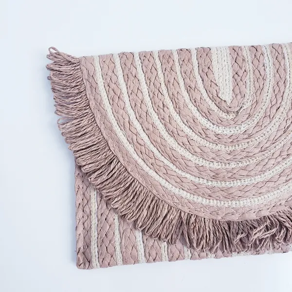 Anthropologie Fringe Tweed Button Clutch Beach Resort Purse - Image 2