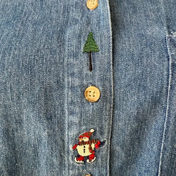 Vintage Northern Tradition Snowman Denim Chambray Button Up Shirt XL - Image 4