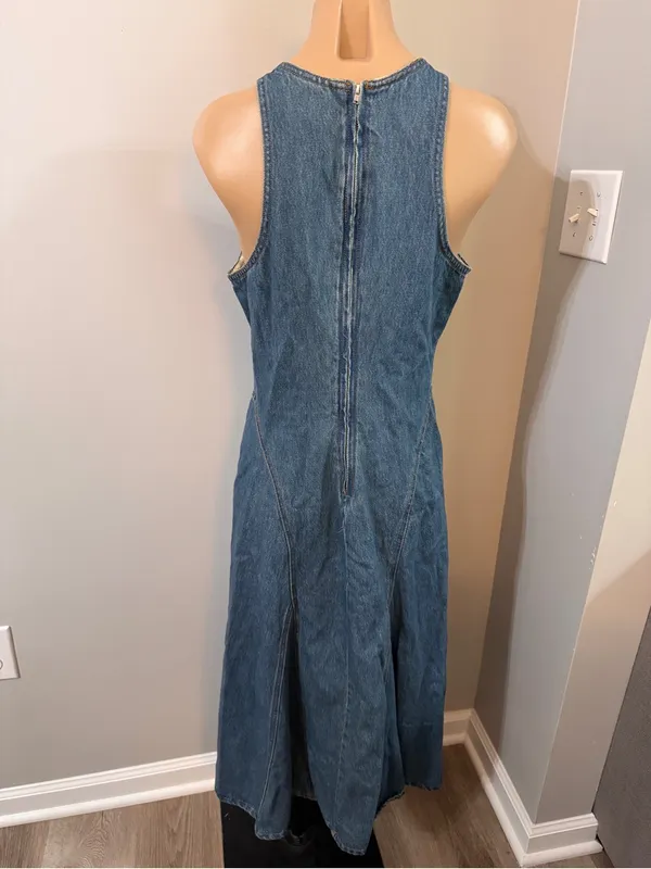 Future Collective Denim A Line Midi Dress 10 Medium Wash Blue Jean Racerback - Image 5