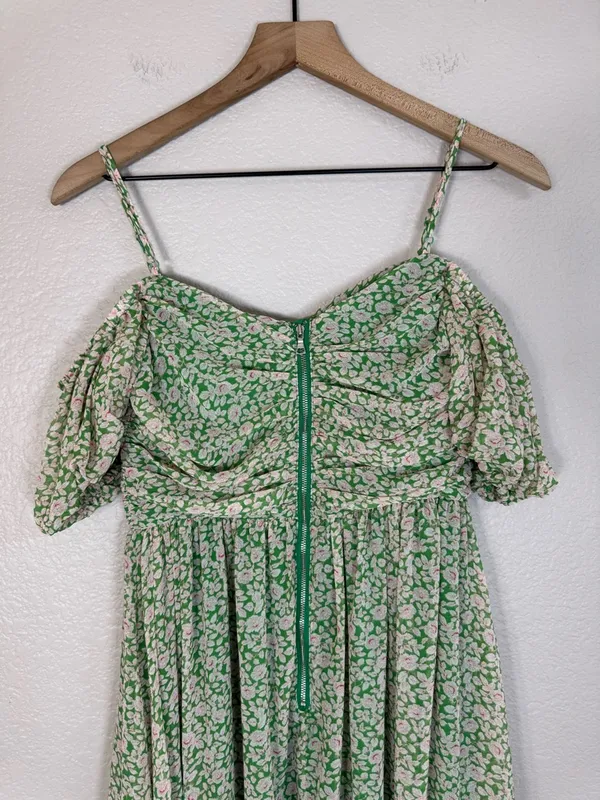 Bardot Fauna Midi Dress in Green Floral Cold Shoulder size Small US 4 $149 - Image 12