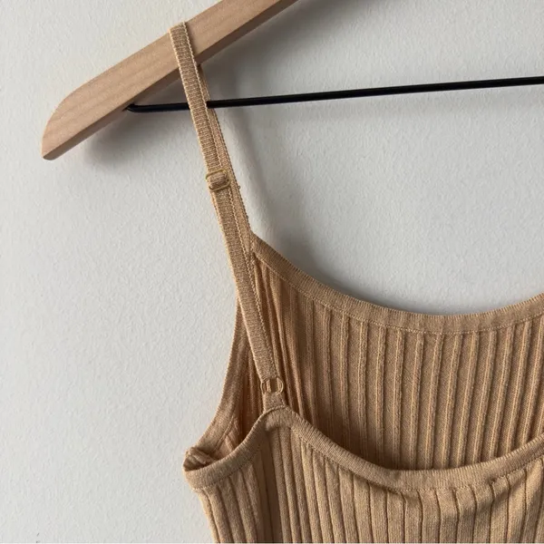 House of Harlow 1960 Revolve Tan Ribbed Mini Dress adjustable spaghetti straps S - Image 5