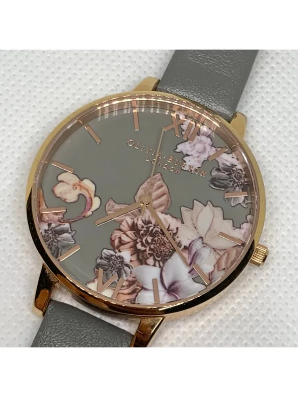 Olivia Burton women watch grey floral dial rose gold tone 38mm leather running - Image 2