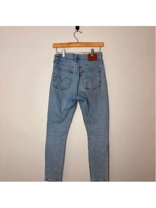 Levi's Premium 501s Skinny Jeans 26” Light Wash Denim Distressed Button Big E - Image 2