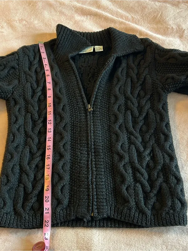 Preview International vintage wool heavy cable knit zip up cardigan sweater S - Image 9