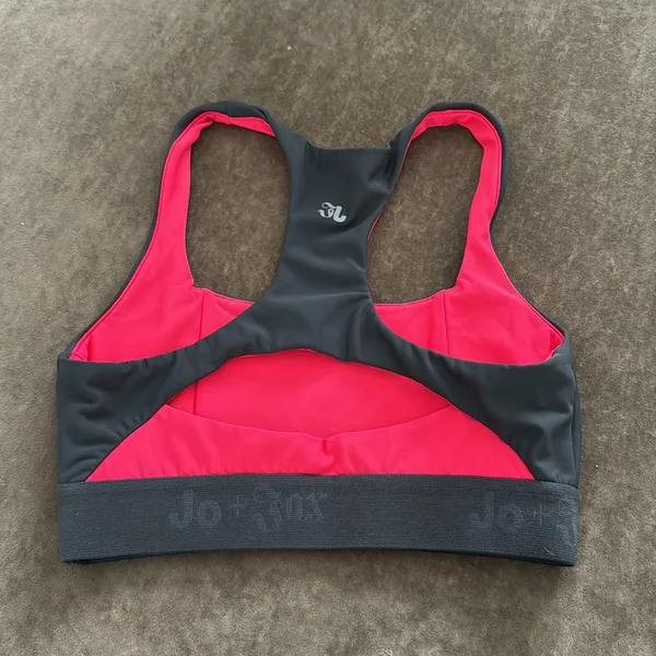 Jo + Jax sports bra. Elastic bottom with logo. Color- gray/hot pink. Size-XSA - Image 3