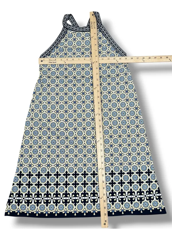 Max Studio‎ Geometric Medallion Print Halter Shift Dress Yellow Blue Medium - Image 11
