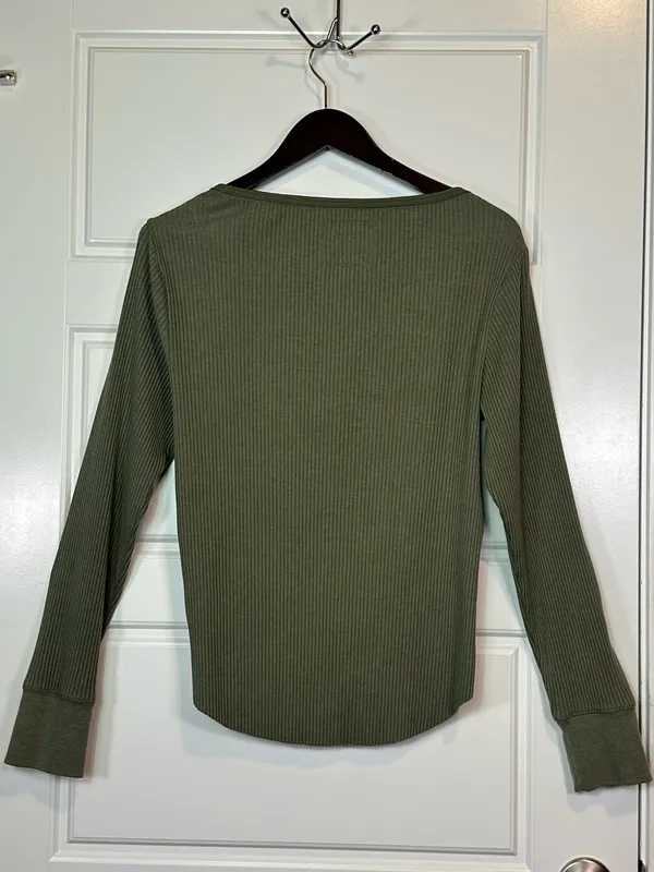 Aerie Essential Henley Layering Long Sleeve Ribbed Cotton Blend T-Shirt Size XL - Image 4