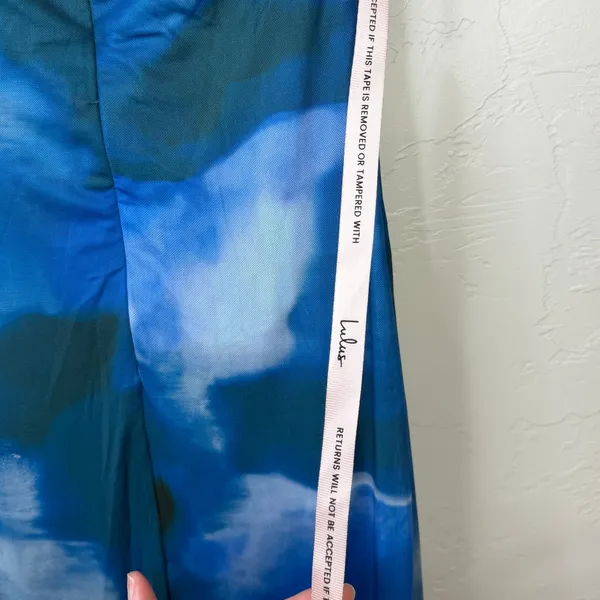 NEW Lulus Zemina Blue Abstract Godet Watercolor Pleated Mermaid Maxi Dress XS - Image 11