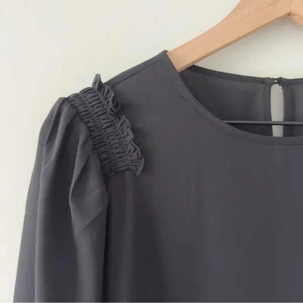 Calvin Klein Black Puff Sleeve Blouse Cuff Sleeves smocked ruffle button keyhole - Image 4