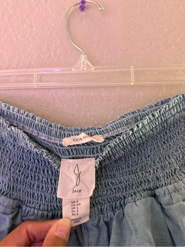 Joie Blue Lyocell Smocked High Rise Pull On Shorts Pockets Size Small - Image 5