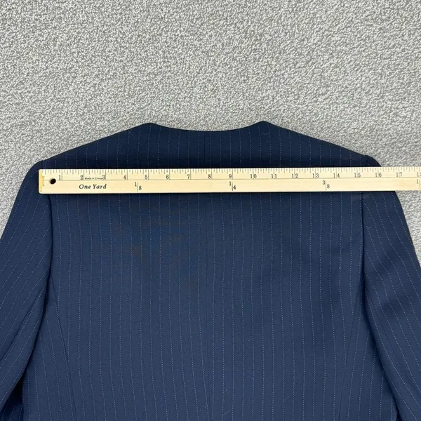 Dress Barn Pinstripe Long Line Blazer‎ Jacket Blue Tan 10 Suit Coat - Image 15